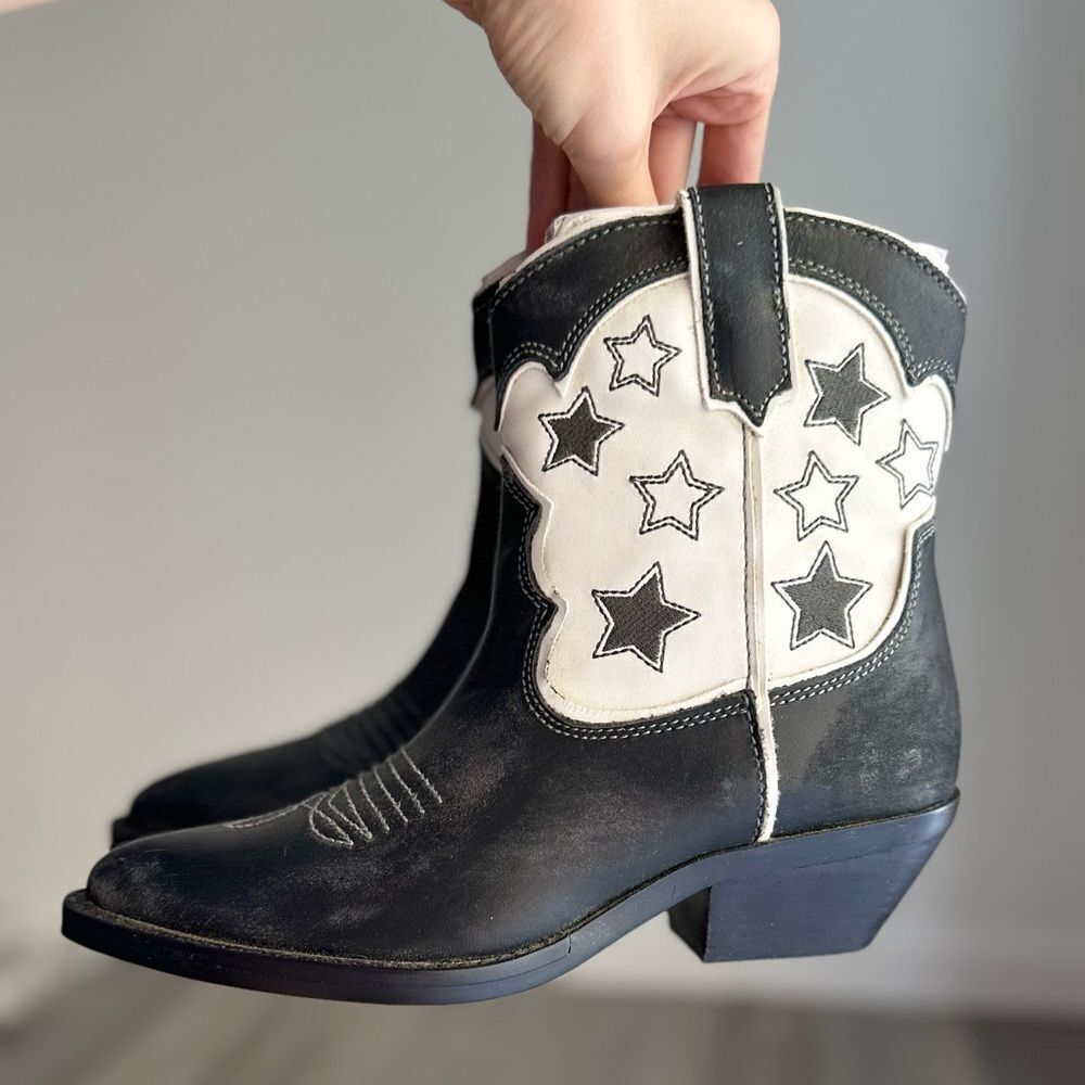 ZARA STAR LEATHER COWBOY ANKLE BOOTS - Picture 11 of 13